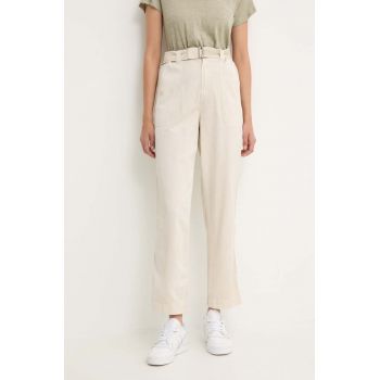 Pepe Jeans pantaloni AYLIN femei, culoarea bej, drept, high waist, PL211763