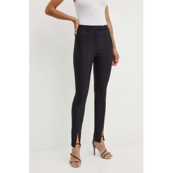 BOSS pantaloni femei, culoarea negru, mulata, high waist, 50518417