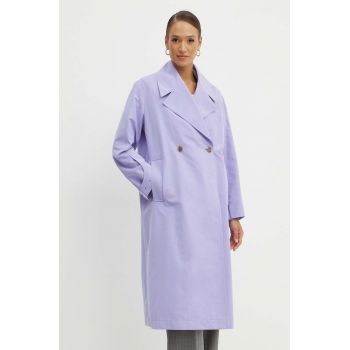 BOSS trenci femei, culoarea violet, de tranzitie, oversize, 50518476