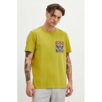 Medicine tricou din bumbac barbati, culoarea verde, cu imprimeu de firma original