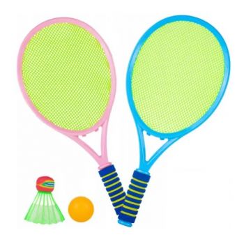 Set de tenis si badminton pentru copii, cu 2 palete 22 x 48cm, minge si fluturas MalPlay