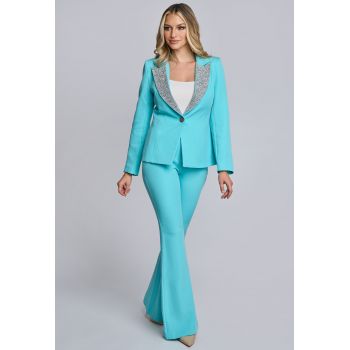 Costum elegant Saylor bleu cu paiete ieftin