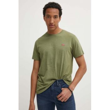 Levi's tricou din bumbac barbati, culoarea verde, neted de firma original