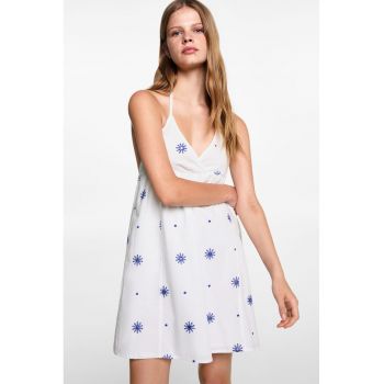 Rochie scurta de bumbac cu broderie florala