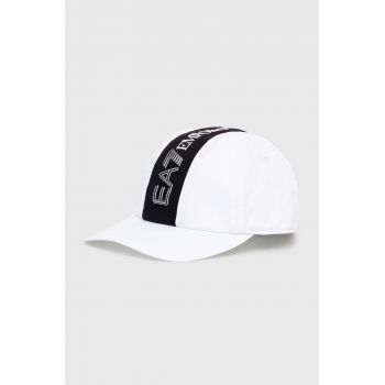 EA7 Emporio Armani șapcă de baseball din bumbac culoarea alb, cu imprimeu, 4F103.245117 de firma originala