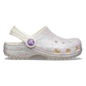 Saboti Crocs Kids' Classic Glitter Clog Alb - Oyster