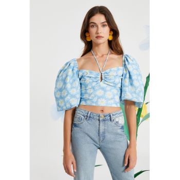 Bluza crop cu imprimeu floral