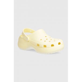 Crocs papuci Classic Platform Clog femei, culoarea galben, cu platforma, 206750