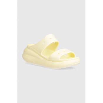 Crocs papuci Crush Sandal femei, culoarea galben, cu platforma, 207670 de firma originali