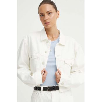 G-Star Raw geacă din denim femei, culoarea bej, de tranziție, D24943-D300