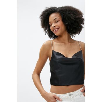 Top crop de satin cu bretele cu strasuri