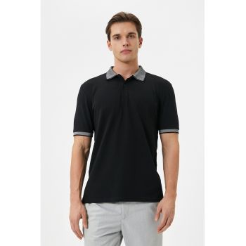 Tricou polo de bumbac cu guler contrastant