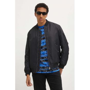 HUGO geaca bomber barbati, culoarea negru, de tranzitie, oversize, 50505475