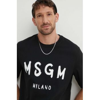 MSGM tricou din bumbac barbati, culoarea negru, cu imprimeu, 2000MM510.200002