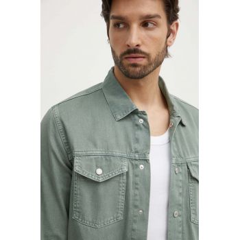 Pepe Jeans camasa jeans REGULAR OVERSHIRT barbati, culoarea verde, cu guler clasic, regular, PM308584YH5 de firma originala