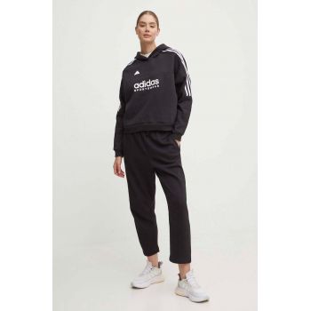 adidas bluza Tiro femei, culoarea negru, cu glugă, cu imprimeu, IX3780