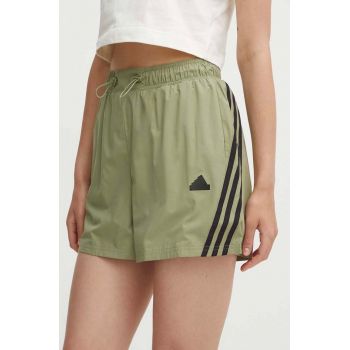 adidas pantaloni scurti Future Icons femei, culoarea verde, cu imprimeu, high waist, IW7707