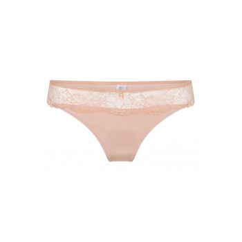 Chiloti tanga satinati cu talie medie si insertie de dantela 31479