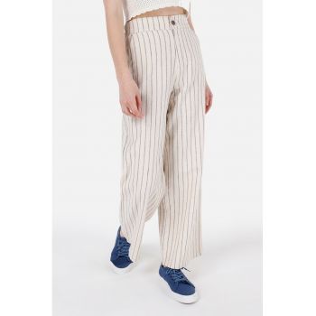 Pantaloni lungi din amestec de in cu model in dungi