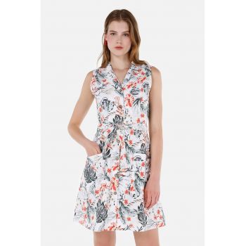 Rochie cu imprimeu floral si cordon in talie