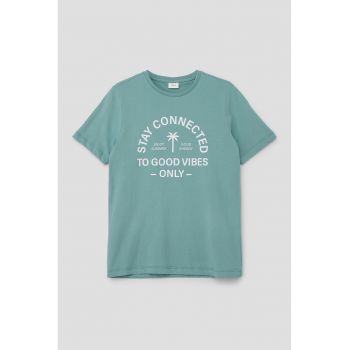 Tricou de bumbac cu imprimeu text la reducere