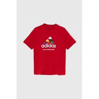 adidas tricou de bumbac pentru copii TIRO NATIONS T culoarea rosu, cu imprimeu, IY8127 de firma original