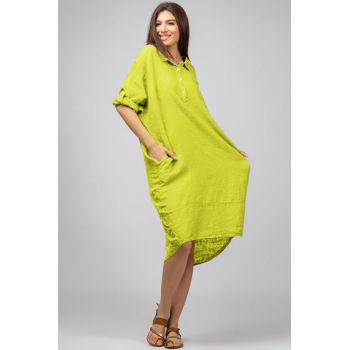 Rochie verde neon din in Stella Milani cu inel metalic pe spate