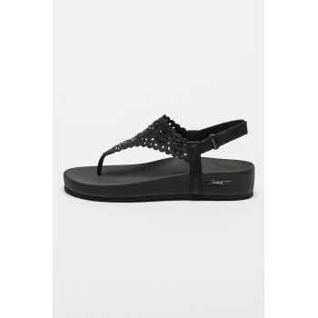 Sandale arch fit cu talpa wedge si bareta separatoare