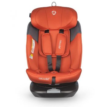 Scaun auto rotativ cu Isofix Coccolle Atira iSize R129, pentru copii de 40-150 cm sau 0-36 kg, Top Tether, Centuri in 5 puncte, Pozitie de somn, Tetiera reglabila, Carcasa ranforsata metalic, Cu spuma de memorie in 3 straturi, Cinnamon Brown