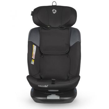 Scaun auto rotativ cu Isofix Coccolle Atira iSize R129, pentru copii de 40-150 cm sau 0-36 kg, Top Tether, Centuri in 5 puncte, Pozitie de somn, Tetiera reglabila, Carcasa ranforsata metalic, Cu spuma de memorie in 3 straturi, Diamond Black