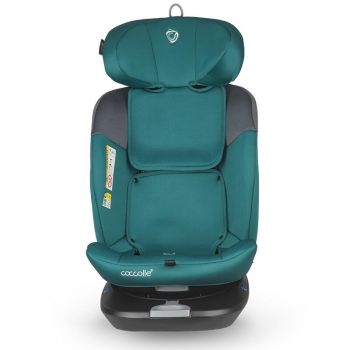 Scaun auto rotativ cu Isofix Coccolle Atira iSize R129, pentru copii de 40-150 cm sau 0-36 kg, Top Tether, Centuri in 5 puncte, Pozitie de somn, Tetiera reglabila, Carcasa ranforsata metalic, Cu spuma de memorie in 3 straturi, Hydra Blue