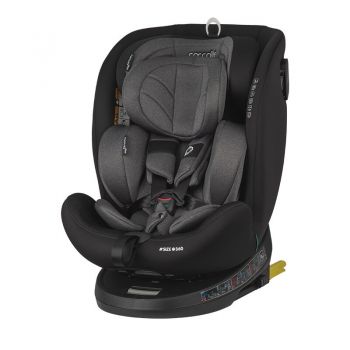 Scaun auto rotativ cu Isofix Coccolle Nova iSize, 40-150 cm, 0-12 ani, omologat R129, Top Tether, Insert nou nascut, Tetiera reglabila, Protectie impact lateral, Pozitie de somn, Diamond Black