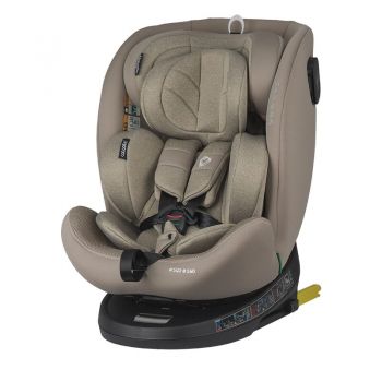 Scaun auto rotativ cu Isofix Coccolle Nova iSize, 40-150 cm, 0-12 ani, omologat R129, Top Tether, Insert nou nascut, Tetiera reglabila, Protectie impact lateral, Pozitie de somn, Sand Beige