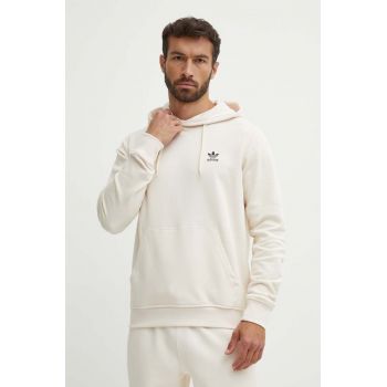 adidas Originals hanorac de bumbac barbati, culoarea bej, cu glugă, cu imprimeu, IX7669