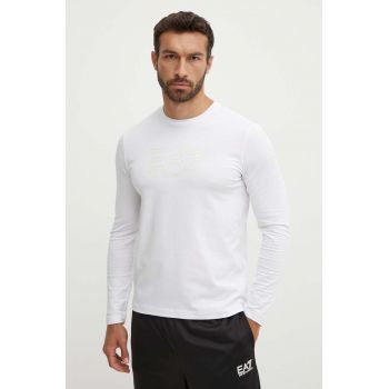 EA7 Emporio Armani longsleeve barbati, culoarea alb, cu imprimeu, PJVQZ.6DPT64