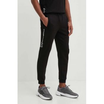 EA7 Emporio Armani pantaloni de trening din bumbac culoarea negru, cu imprimeu, PJOGZ.6DPP57