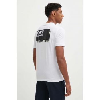 EA7 Emporio Armani tricou din bumbac barbati, culoarea alb, cu imprimeu, PJVPZ.6DPT02