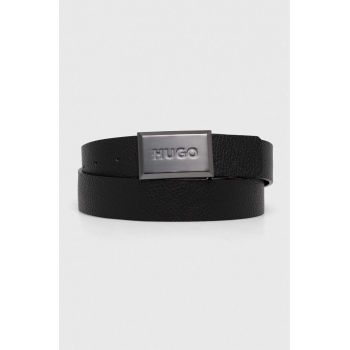 HUGO curea de piele cu doua fete barbati, culoarea negru, 50522605