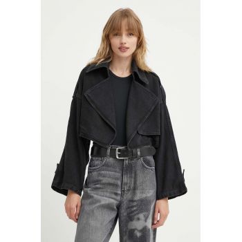 K+LUSHA geacă din denim femei, culoarea negru, de tranziție, KLOLIMPIDF131KLW13