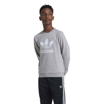 adidas Originals bluza copii TREFOIL CREW culoarea gri, cu imprimeu, IY7436