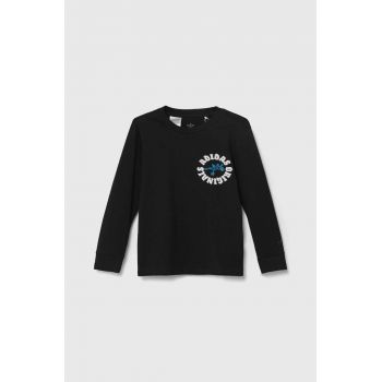 adidas Originals longsleeve din bumbac pentru copii GFX LONGSLEEVE culoarea negru, cu imprimeu, IY5454