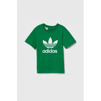 adidas Originals tricou de bumbac pentru copii TREFOIL TEE culoarea verde, cu imprimeu, IY4003