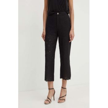 Morgan pantaloni din amestec de in PBROD culoarea negru, drept, high waist, PBROD