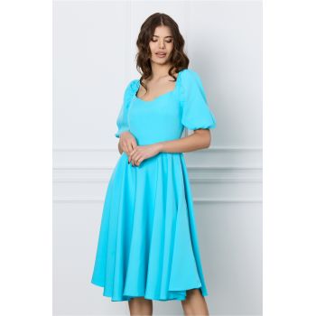 Rochie bleu cu elastic la umeri