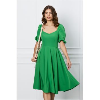 Rochie verde cu elastic la umeri