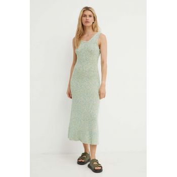 Samsoe Samsoe rochie din amestec de in SAISHA culoarea verde, maxi, evazati, F24200028