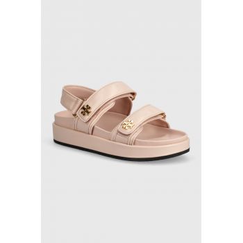 Tory Burch sandale de piele Kira Sport Sandal femei, culoarea roz, cu platforma, 144328.652