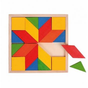 Joc Tangram Puzzle Educativ din Lemn 16 Piese Multicolor
