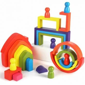 Jucarii Montessori de Stivuit Rainbow Stacker 24 Piese din Lemn Multicolor