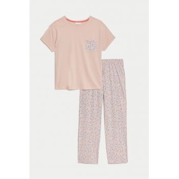 Pijama din bumbac cu imprimeu floral